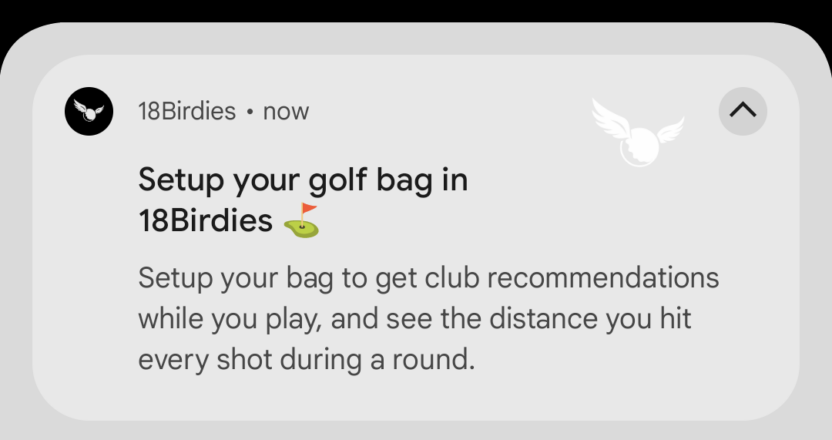 An example of an onboarding mobile push notification from 18Birdies