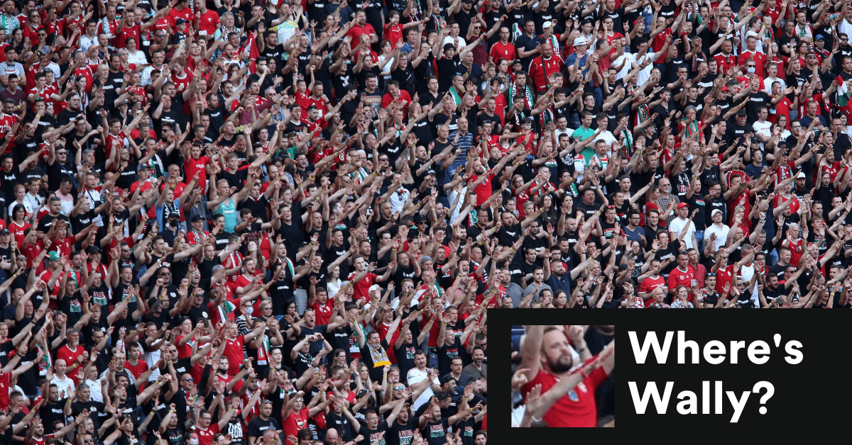 A “Where’s Wally?” image of the stands at the UEFA EURO 2020, in reference to the iconic Where’s Waldo series of books