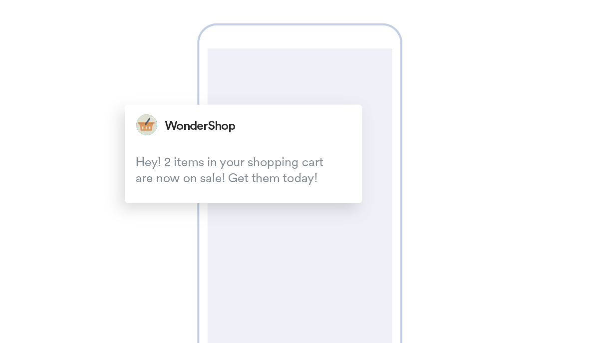 An example of a mobile push letting a customer know items they left in their online shopping cart are now on sale