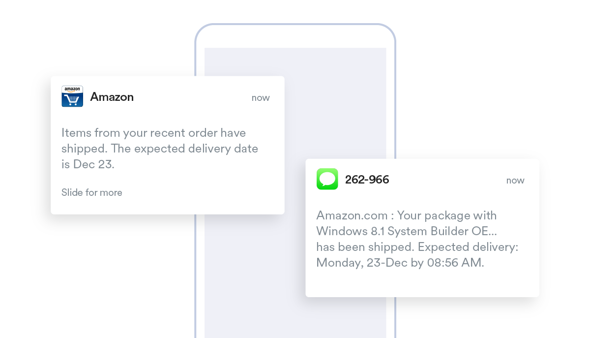 An example of a mobile push notification letting the customer know their order has been shipped