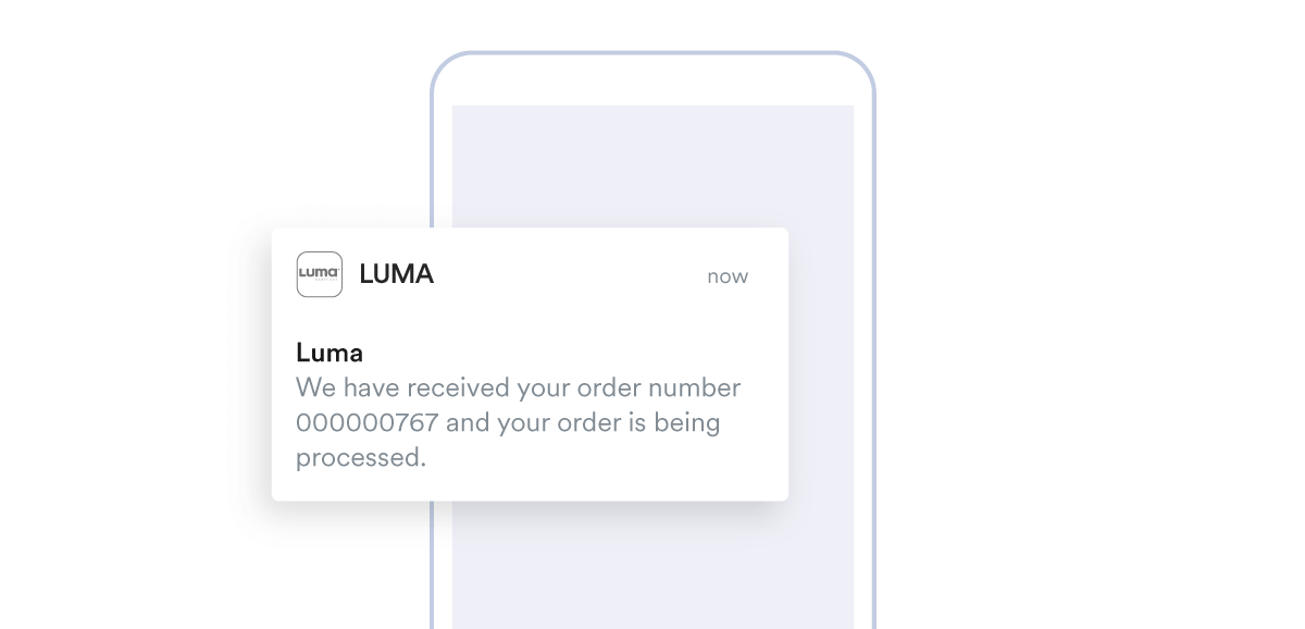 An example of a mobile push letting a customer know their order has been processed