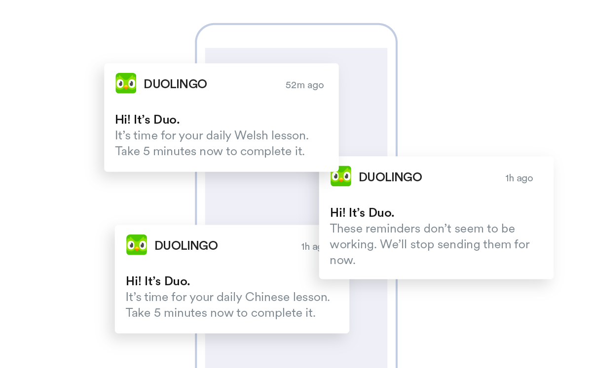 An example of a mobile push notification for a language course from Duolingo