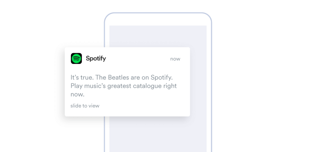 Push notification example of sending updates to keep customers engaged by Spotify