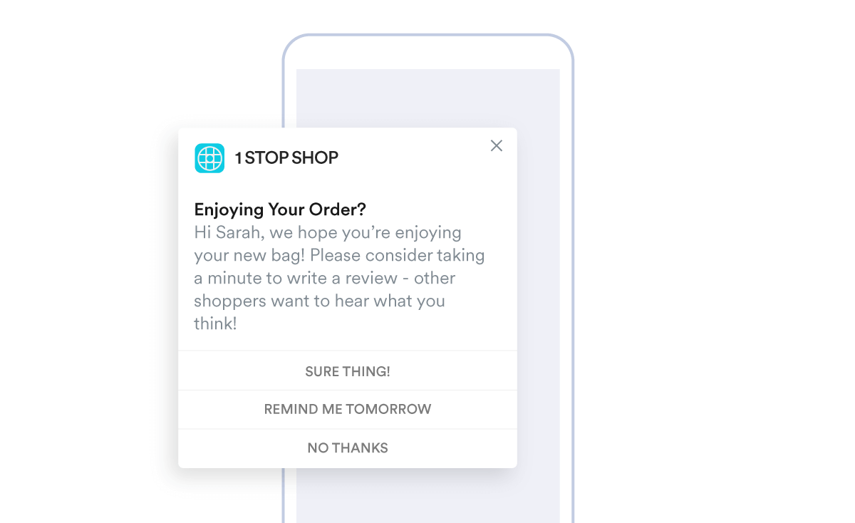 An example of a push notification that requests the customer leave a review