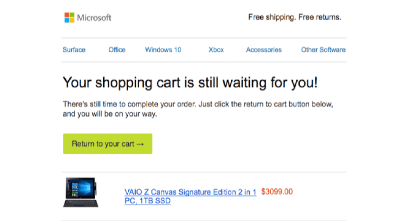 An example of a re-engagement email by Microsoft