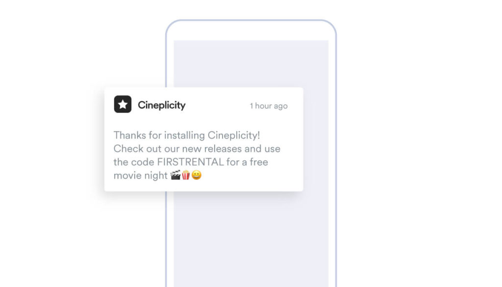 Cineplicity Push Notification example for promotional offers