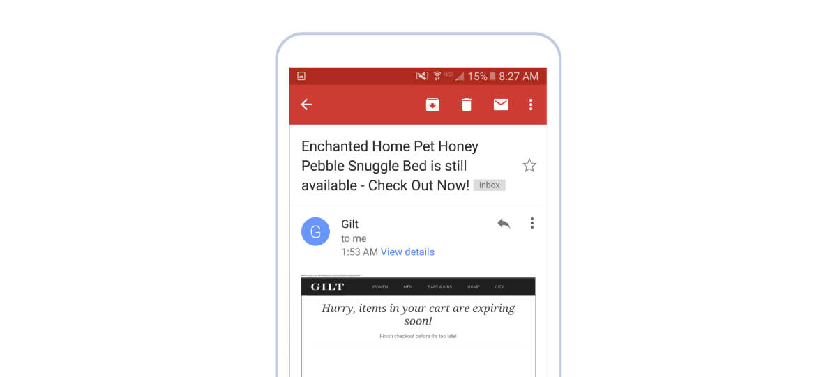 An example of a promotional email on a mobile screen