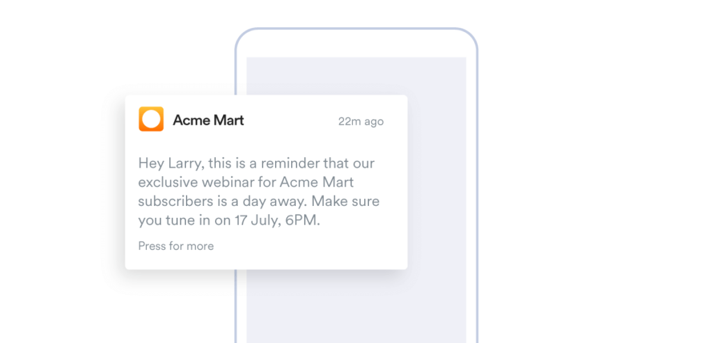 Example of Acme Mart sending push notification reminders