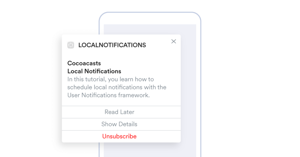 Example of a push notification with action buttons