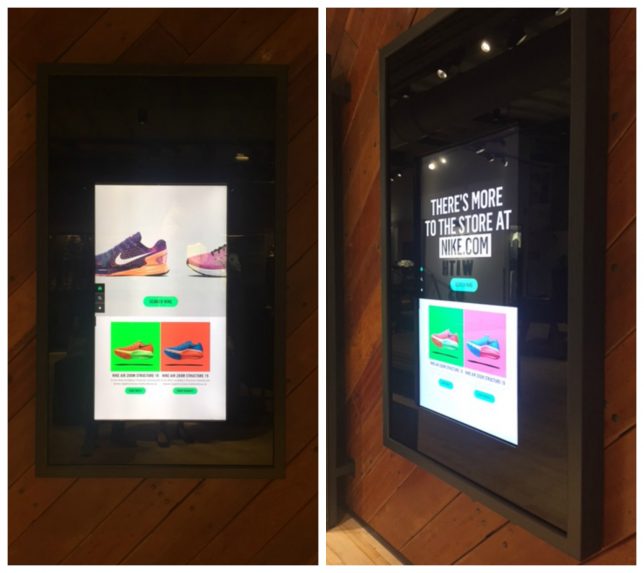 A picture of a Nike monitor that allows customers to use their website in-store