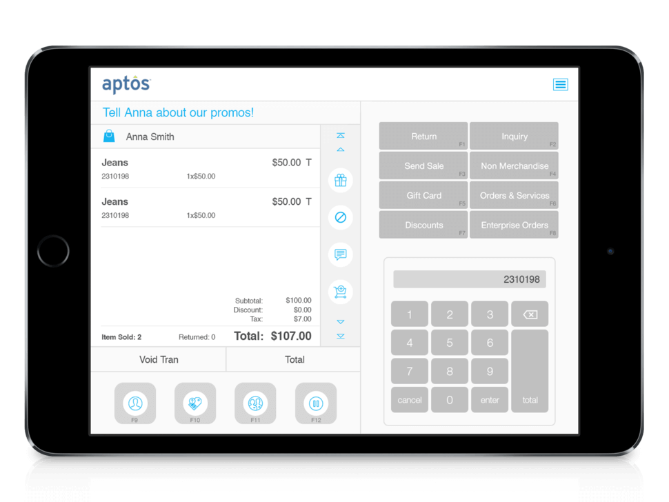 An example of an instore CRM system for processing orders on a tablet in-store