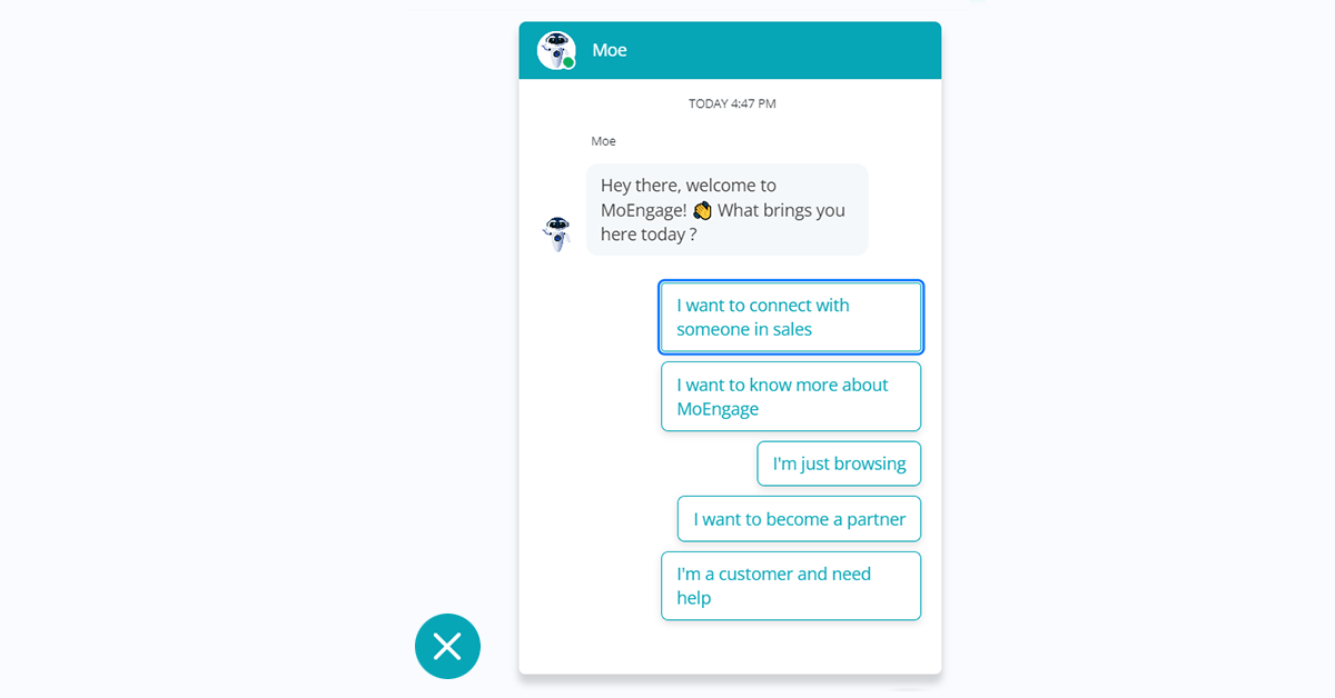 An example of a live chat function