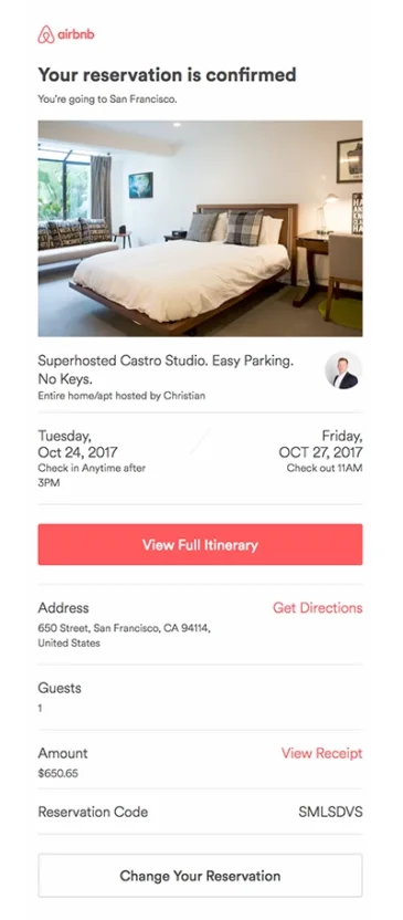 An example of a reservation confirmation email from Airbnb