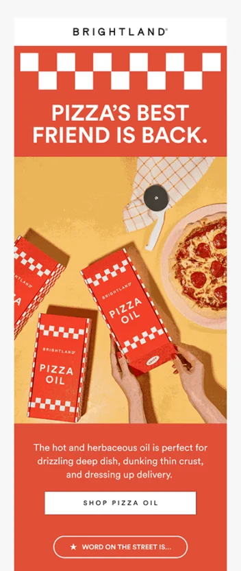 Back in stock alert from Brightland for pizza oil