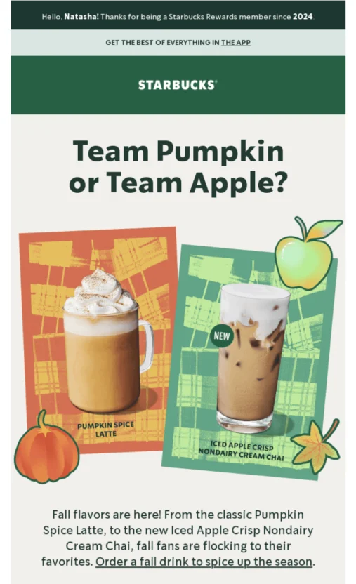 An example of a meaningful and engaging email from Starbucks