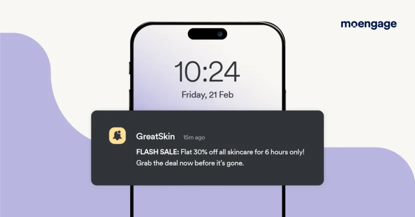 Mobile push notification of a flash sale