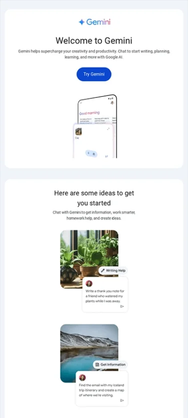 Example of an automated welcome email from Gemini