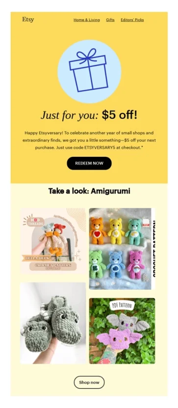 Automated re-engagement email from Etsy