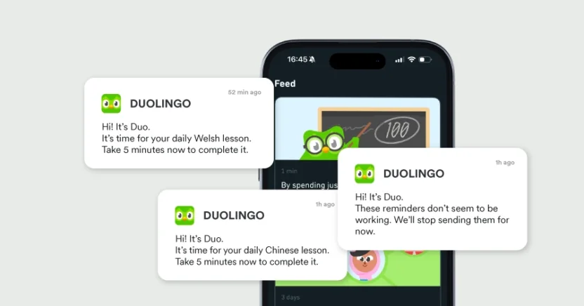 An example from Duolingo of how to automate push notifications for re-engagement