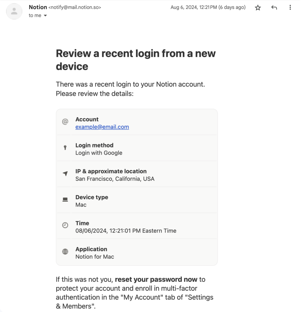 This is an example of a transactional email from Notion