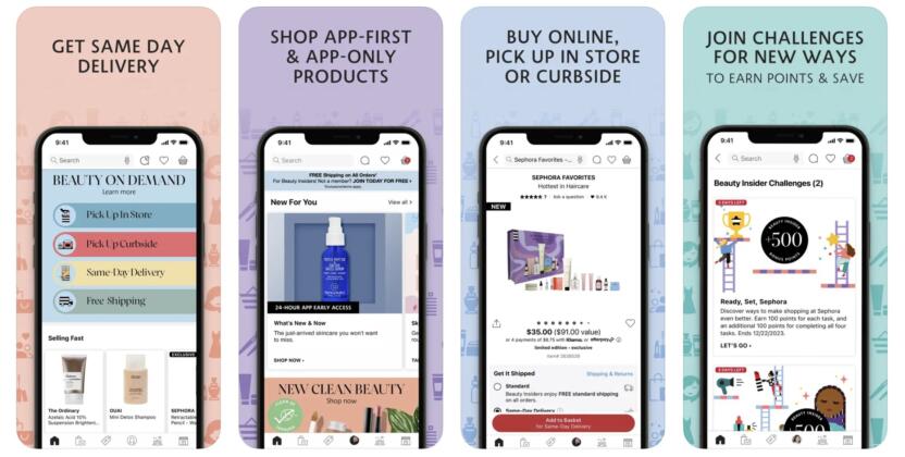 iPhone screenshots from the Sephora app in itunes