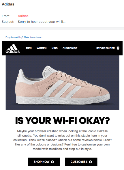 An example of a personalized email from Adidas