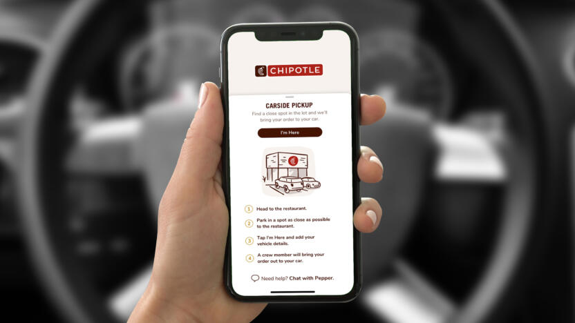 A mobile device displaying the Chipotle curbside pickup process