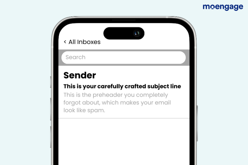 A mobile device displaying an example of a subject line and preheader