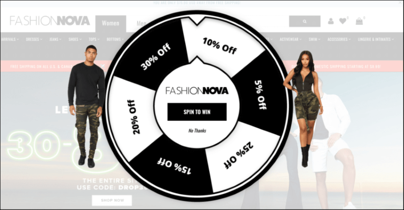 An example of a spin-the-wheel game from FashionNova