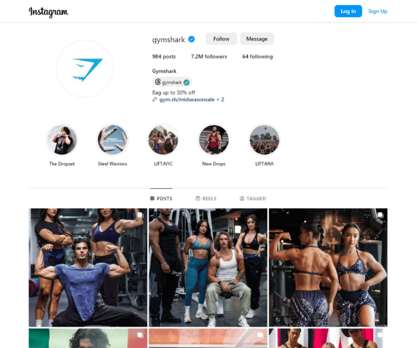 Gymshark’s Instagram page