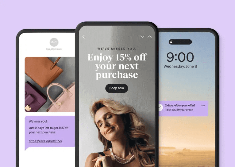 Smartphone mock up with Klayvio email campaign examples