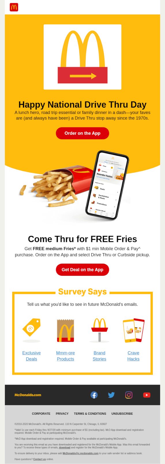 An example of a personalized email campaign from McDonald’s