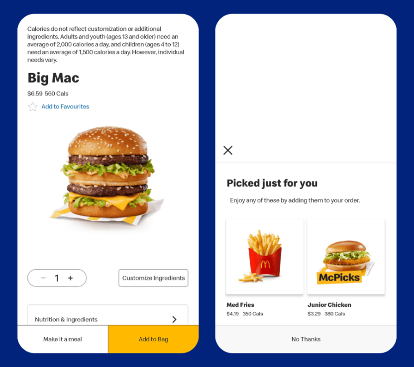 McDonald’s uses in-app messaging to upsell and cross-sell