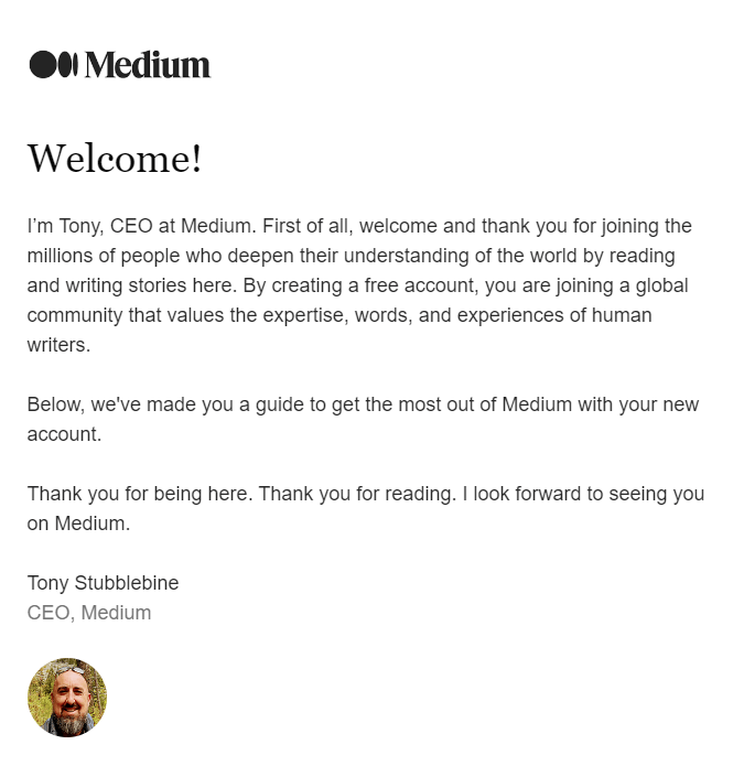 This example shows how Medium sends email marketing campaigns