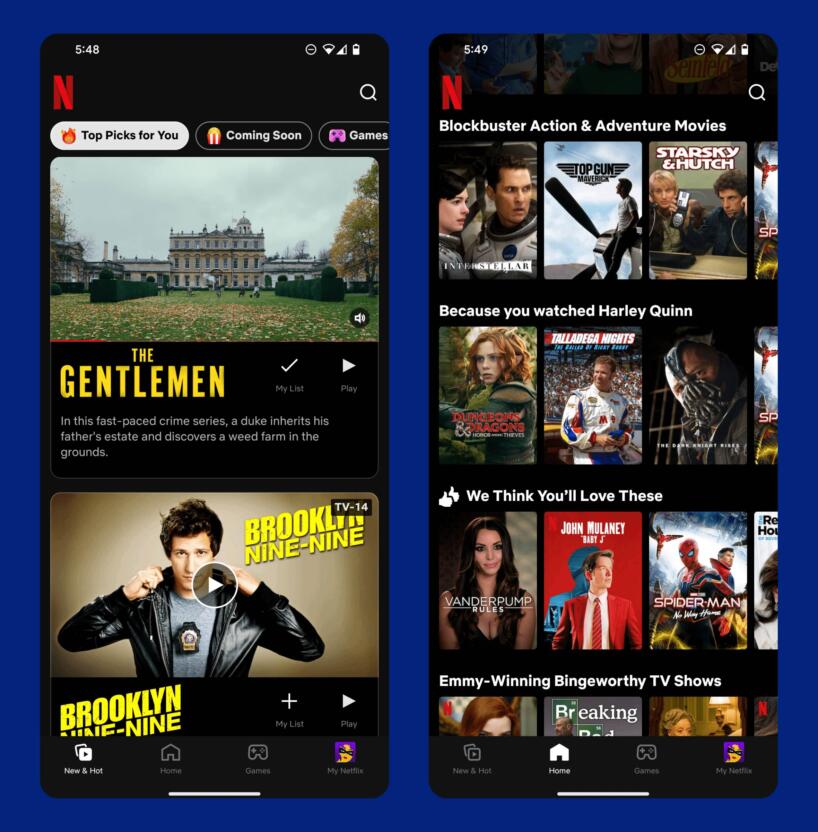 Netflix recommends personalized content in-app