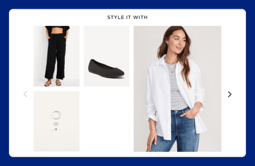 Old Navy recommends similarly styled products