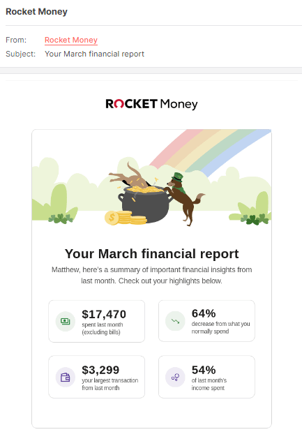 Rocket Money uses personalized emails to provide financial updates