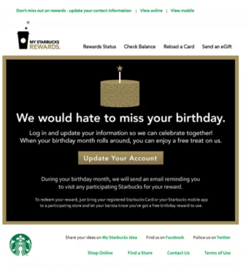 This is an example email from Starbucks