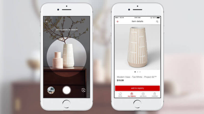 A mobile phone showing how Target’s Pinterest Lens feature enables customers to find products