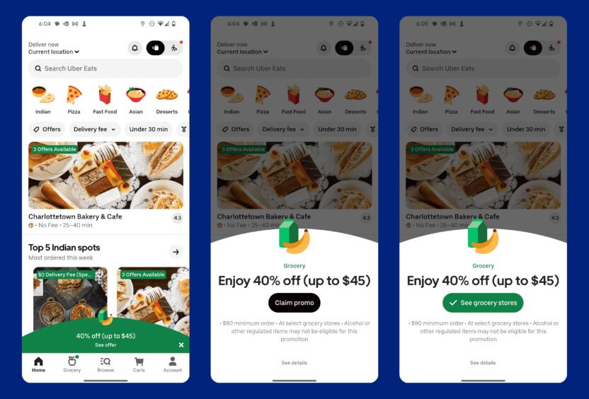 Uber Eats uses in-app messaging to promote a discount to customers