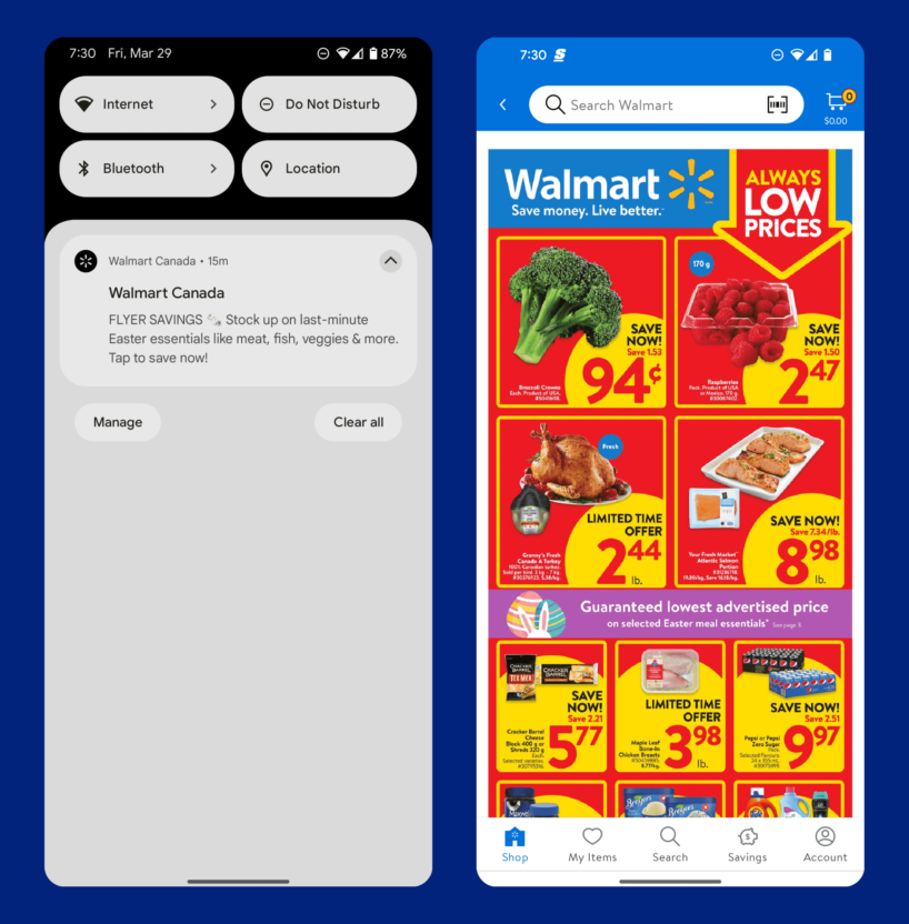 WalMart promotes local flyers to customers via push notifications